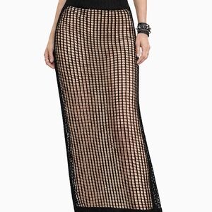 J lux Label Crochet Maxi Skirt Womens Size Medium Black Lined Goth Bikercore